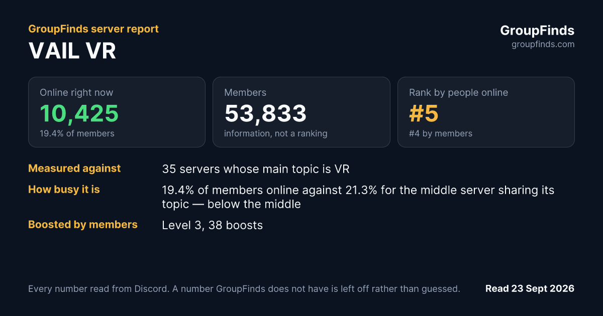 VAIL VR's GroupFinds server report