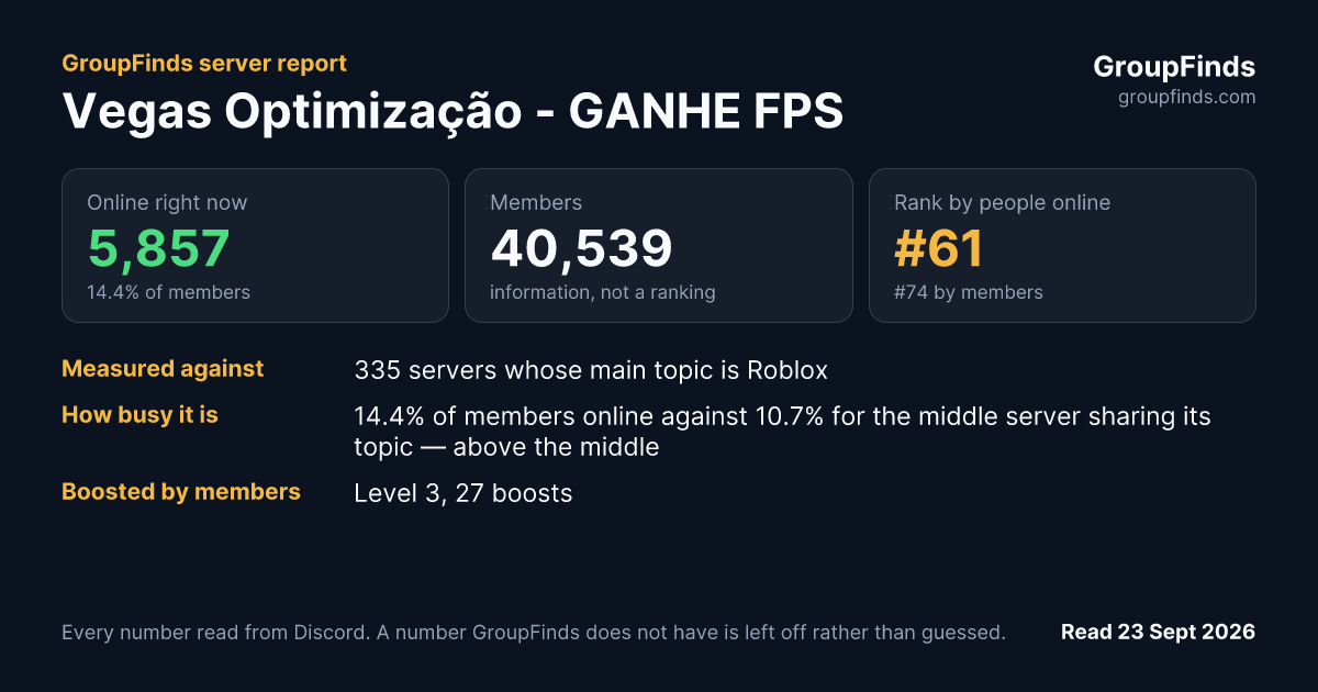 Vegas Optimização - GANHE FPS's GroupFinds server report