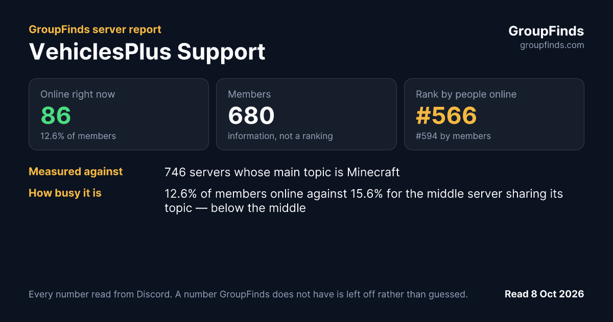 VehiclesPlus Support's GroupFinds server report