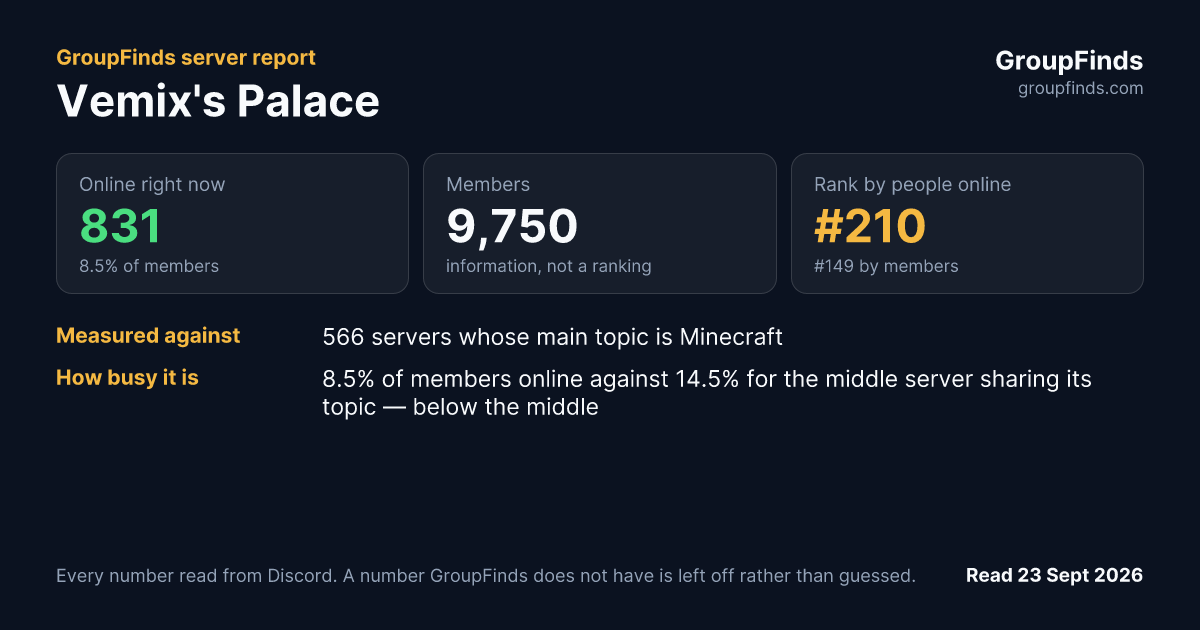 Vemix's Palace's GroupFinds server report
