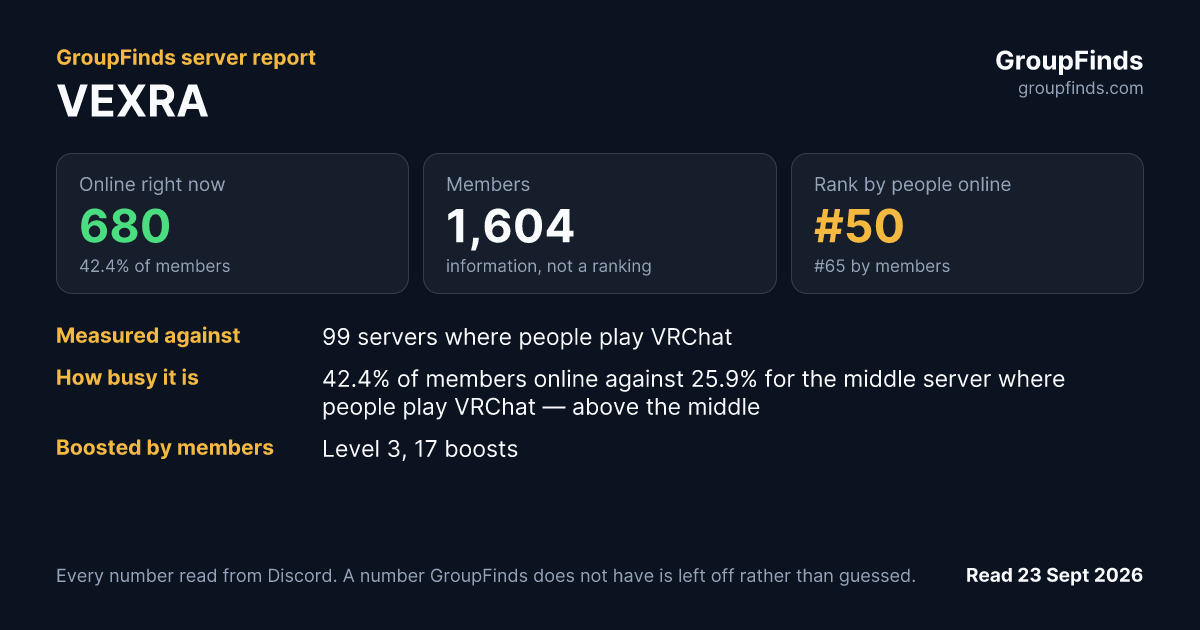 VEXRA's GroupFinds server report