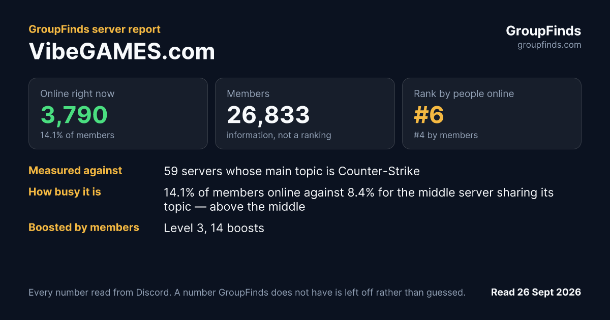 VibeGAMES.com's GroupFinds server report