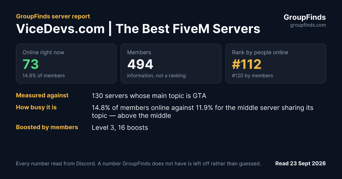 ViceDevs.com | The Best FiveM Servers's GroupFinds server report