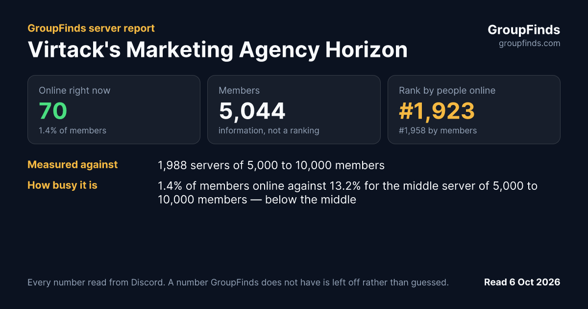 Virtack's Marketing Agency Horizon's GroupFinds server report