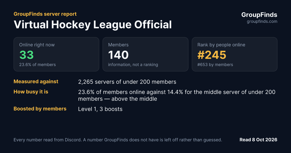 Virtual Hockey League Official's GroupFinds server report