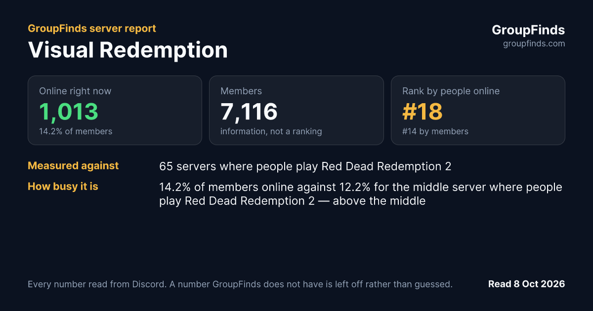 Visual Redemption's GroupFinds server report