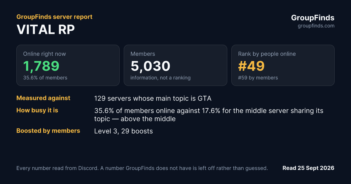 VITAL RP's GroupFinds server report