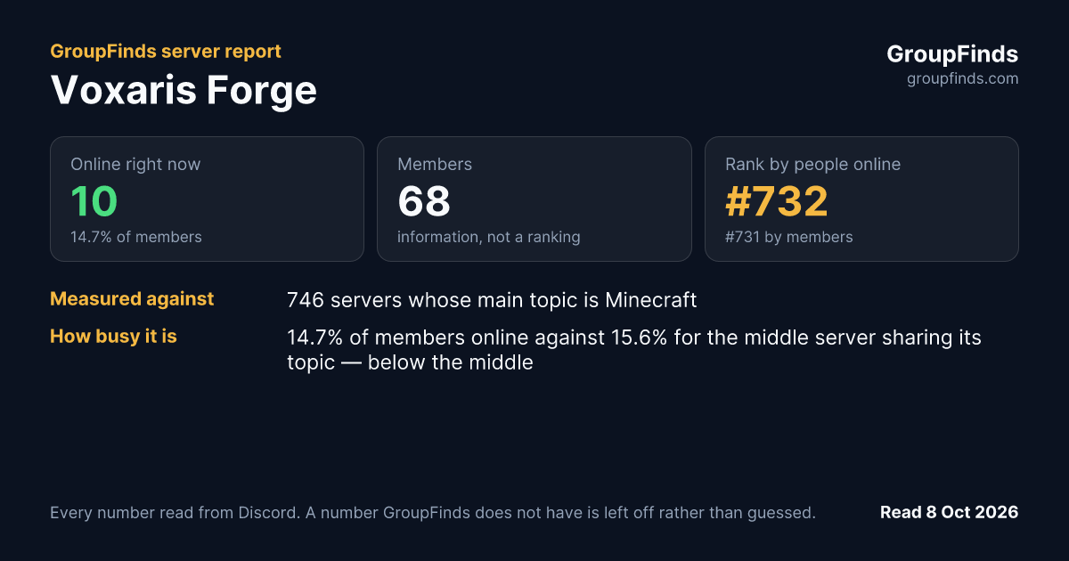 Voxaris Forge's GroupFinds server report
