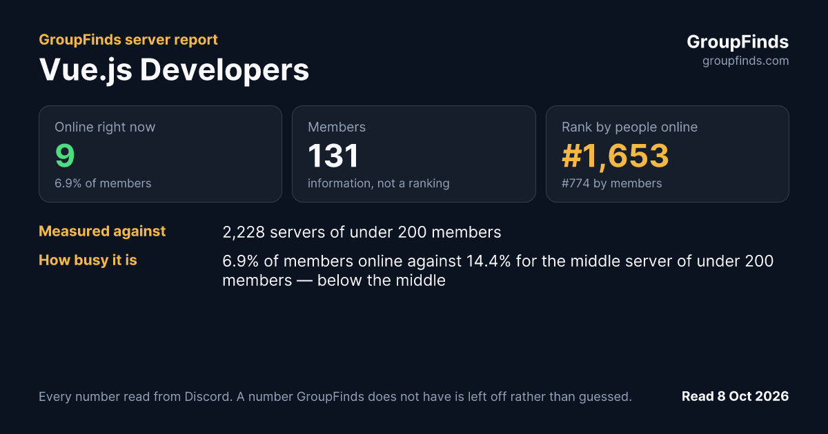 Vue.js Developers's GroupFinds server report