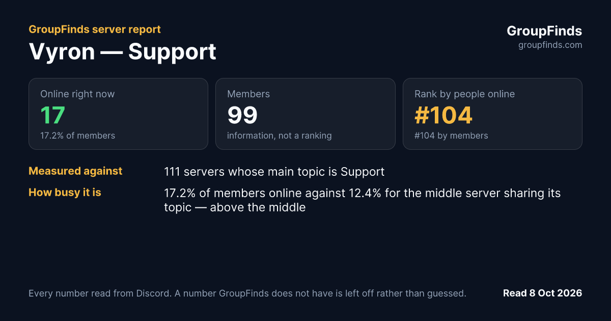 Vyron — Support's GroupFinds server report
