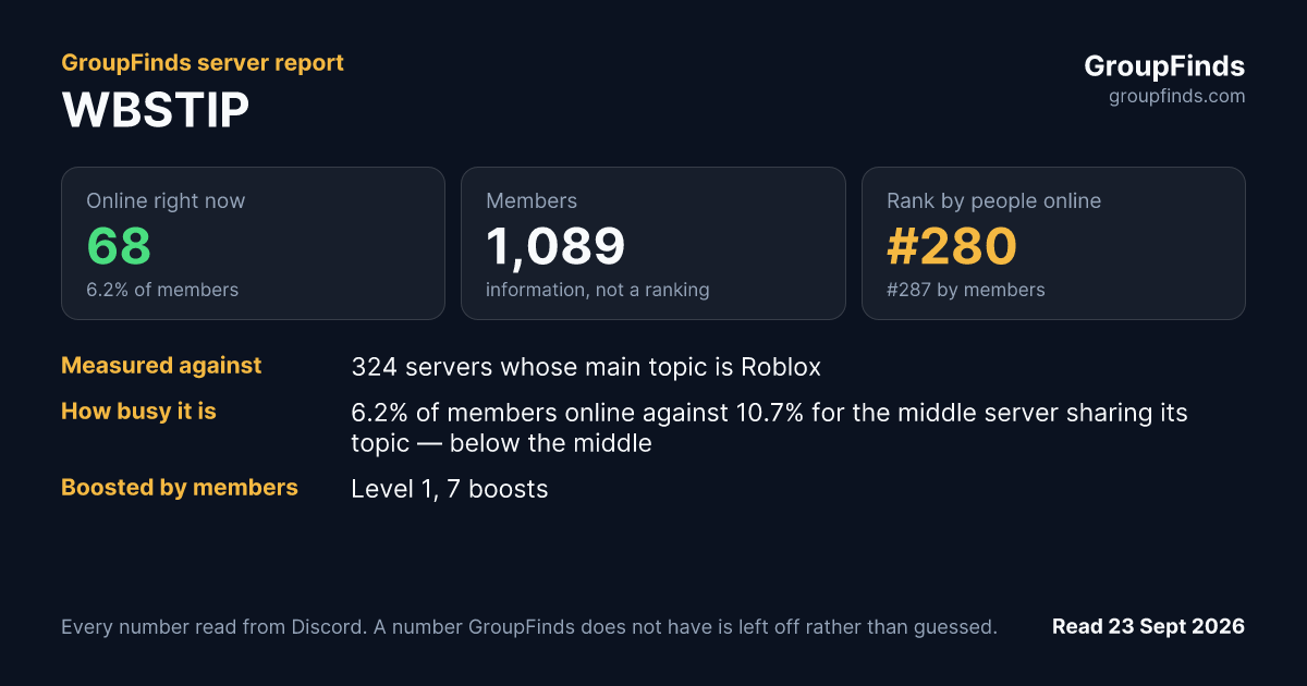 WBSTIP's GroupFinds server report