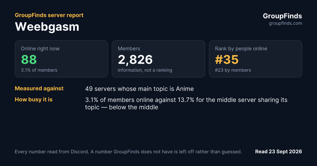 Weebgasm's GroupFinds server report