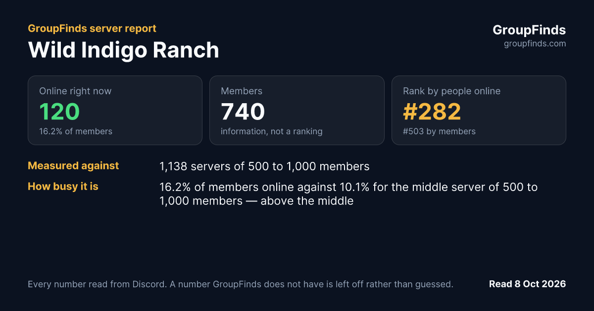 Wild Indigo Ranch's GroupFinds server report
