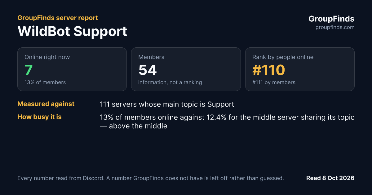 WildBot Support's GroupFinds server report