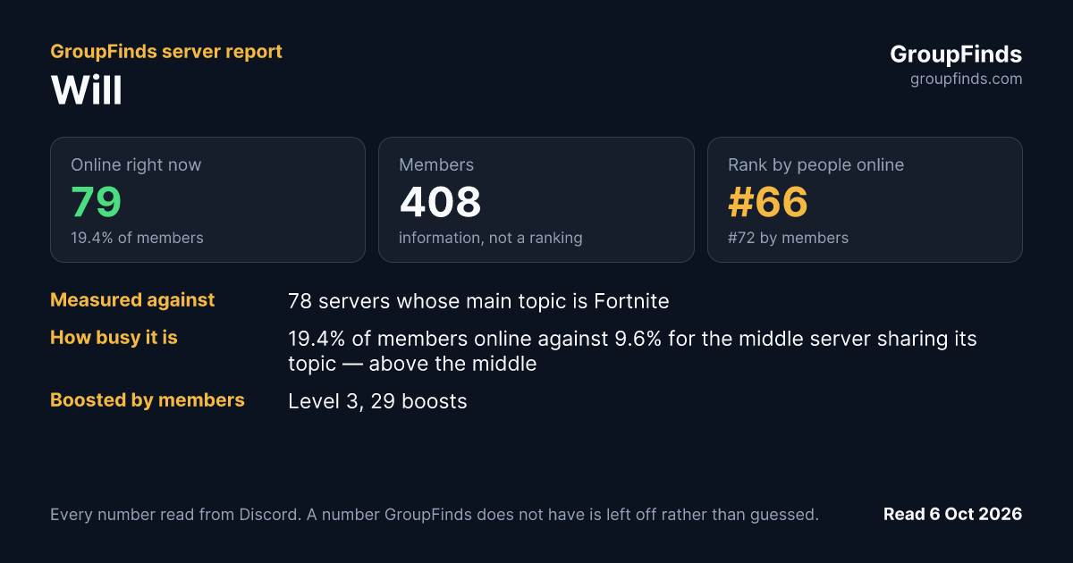 Will's GroupFinds server report