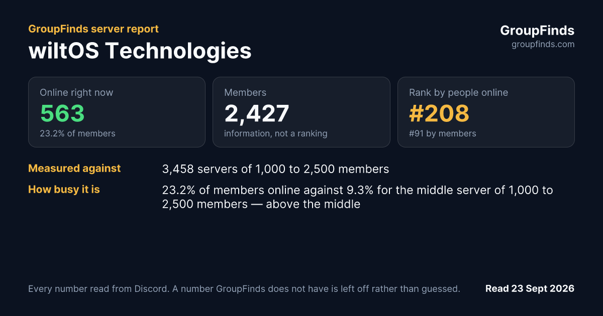 wiltOS Technologies's GroupFinds server report