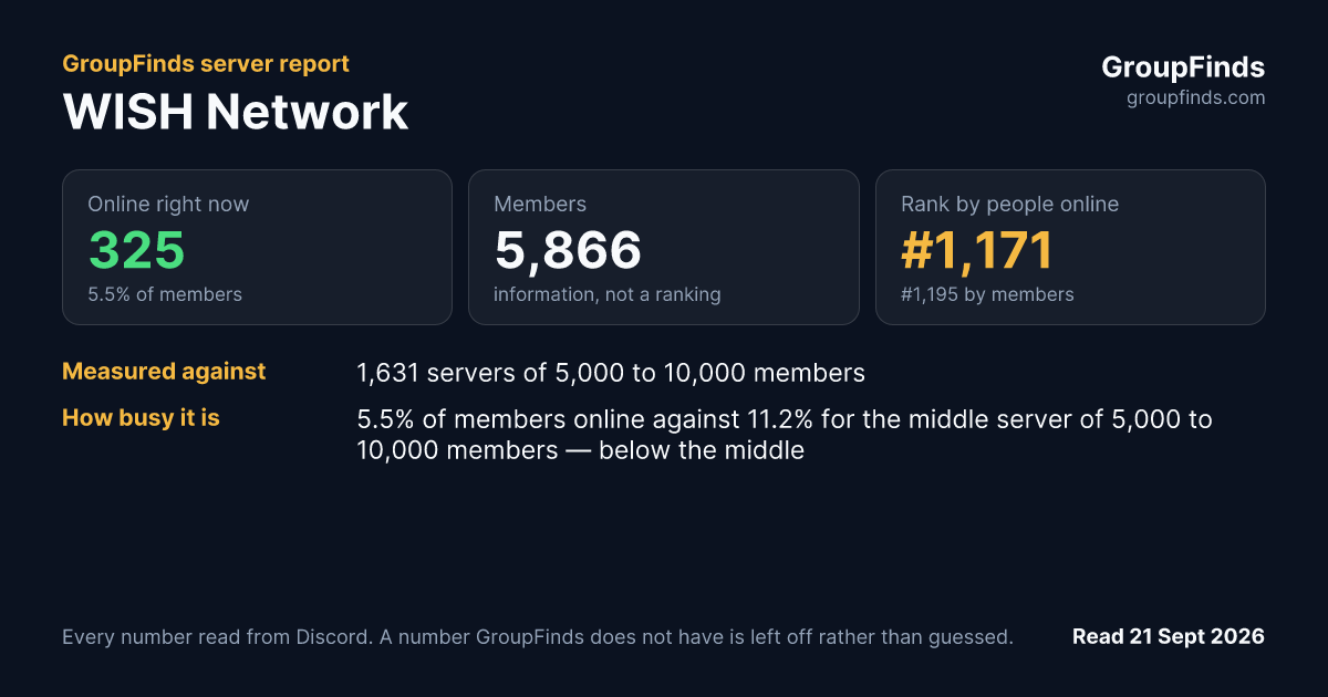 WISH Network's GroupFinds server report