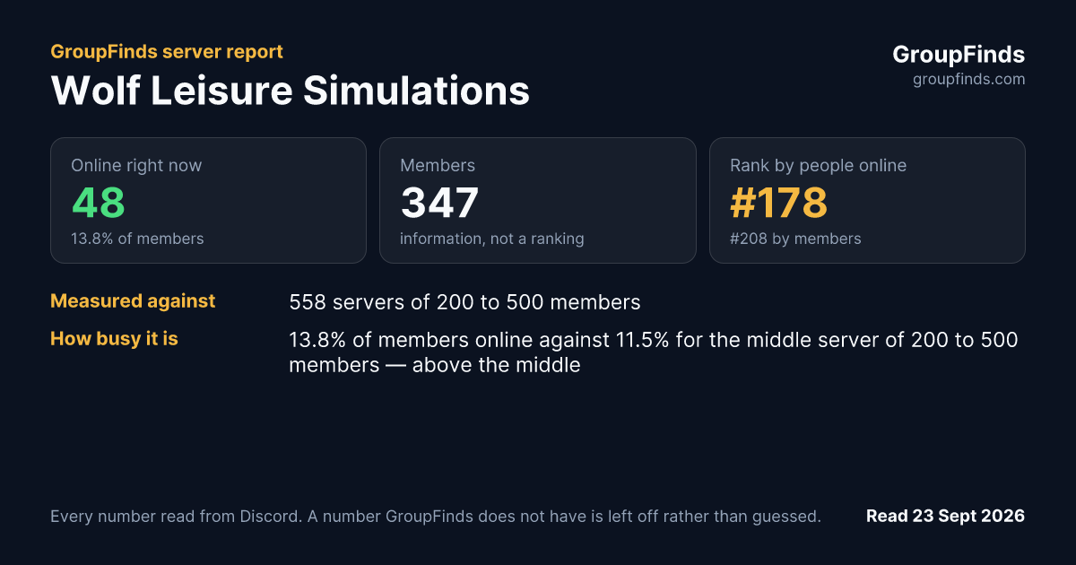 Wolf Leisure Simulations's GroupFinds server report