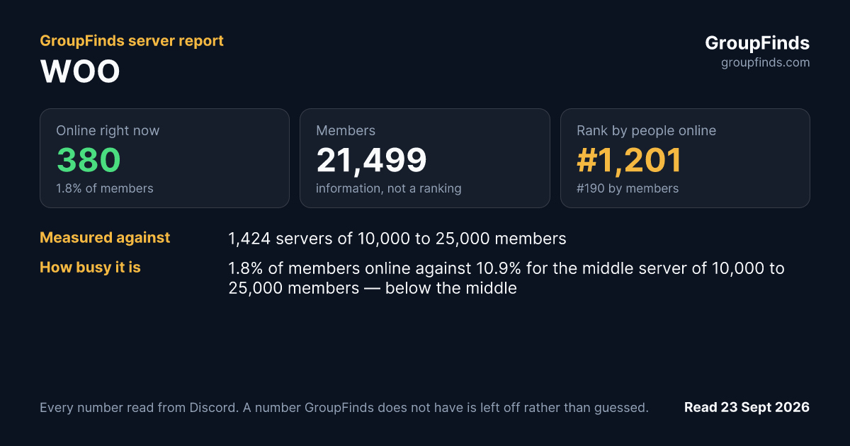 WOO's GroupFinds server report