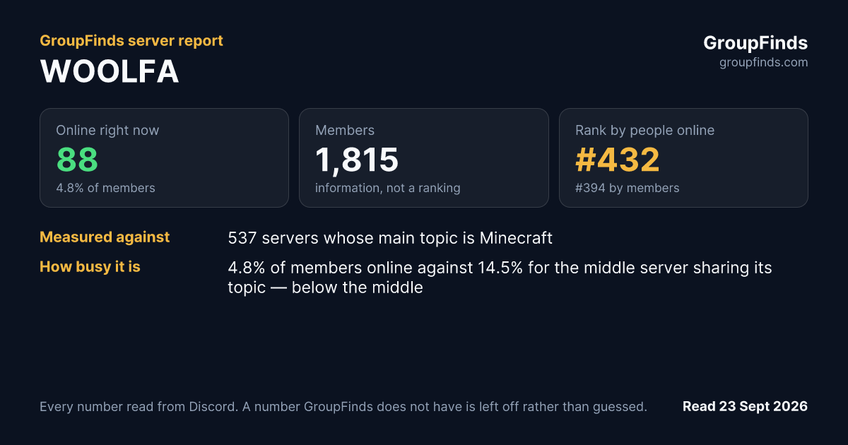 WOOLFA's GroupFinds server report