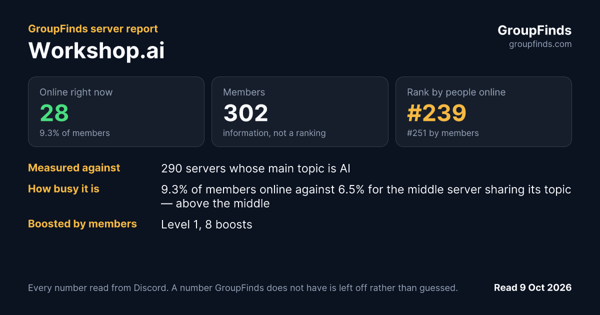 Workshop.ai's GroupFinds server report