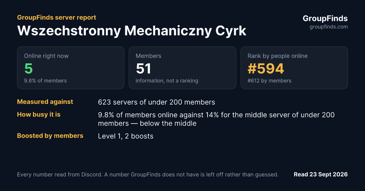 Wszechstronny Mechaniczny Cyrk's GroupFinds server report