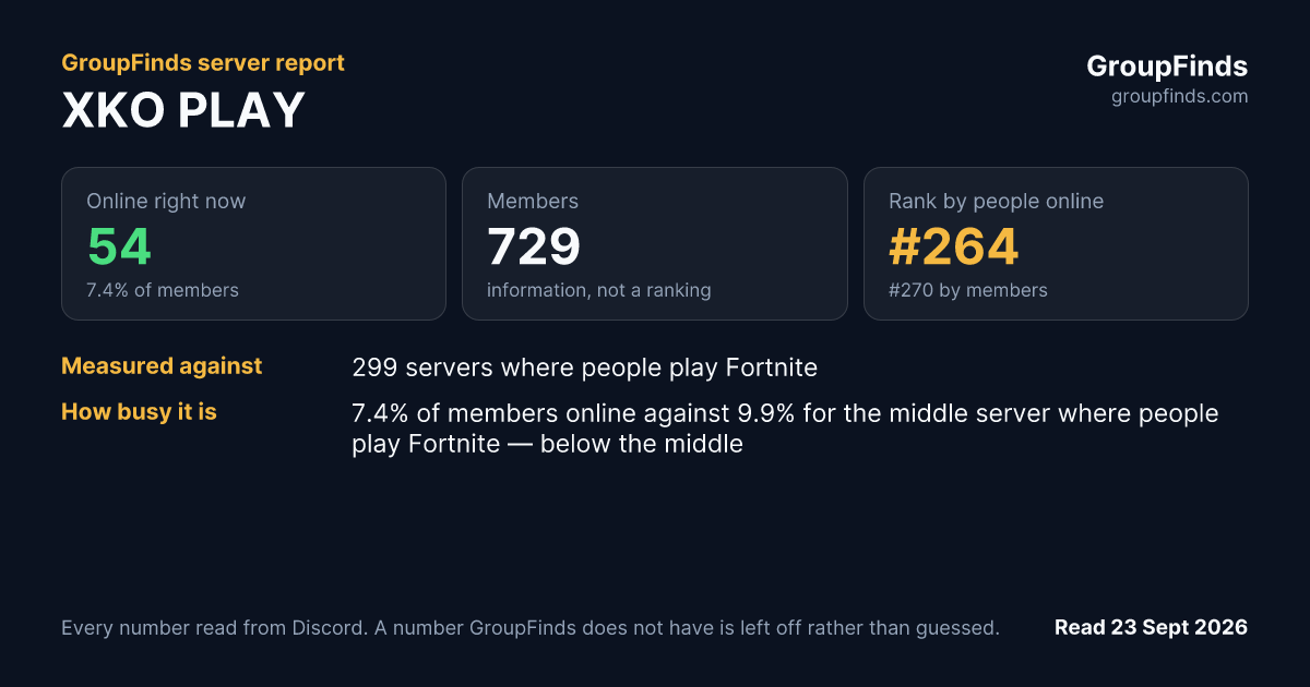XKO PLAY's GroupFinds server report