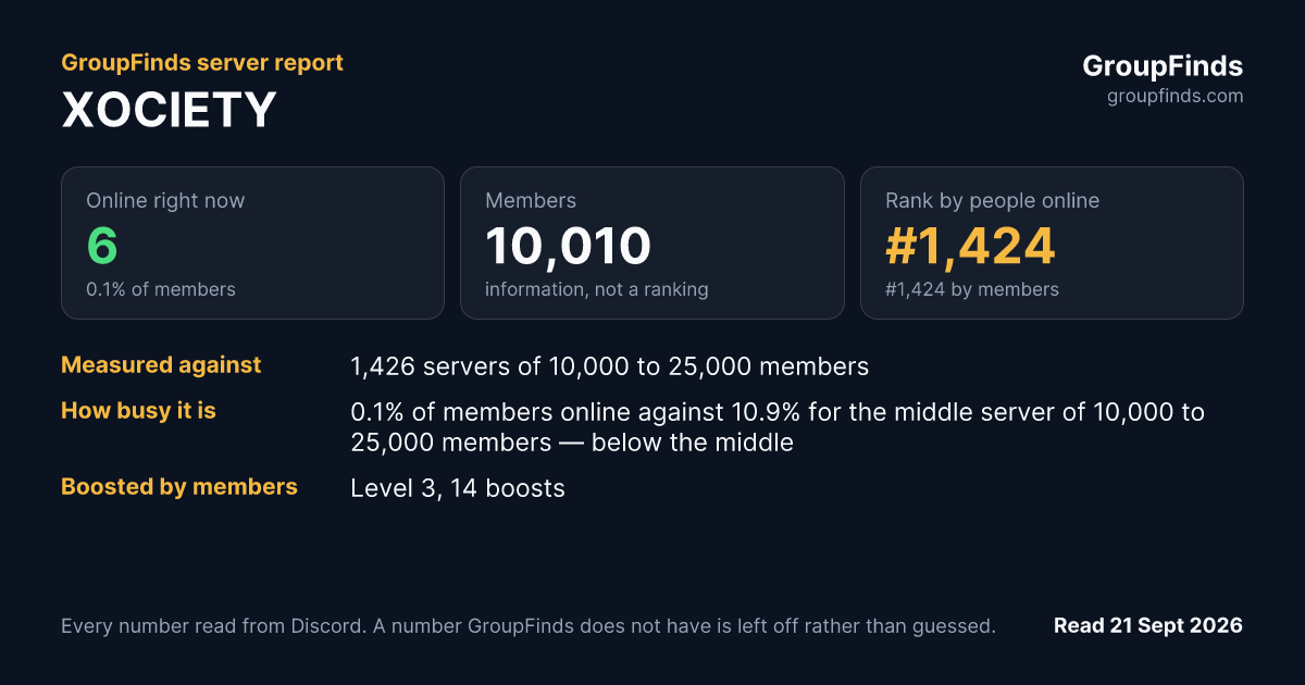 XOCIETY's GroupFinds server report