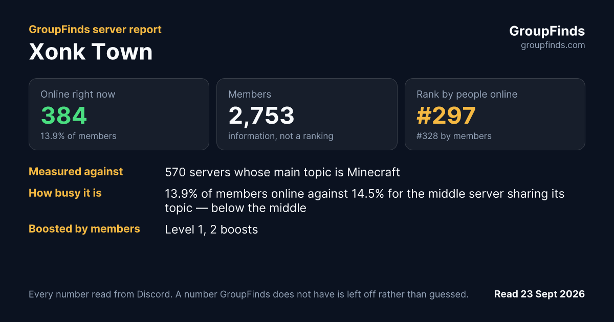 Xonk Town's GroupFinds server report