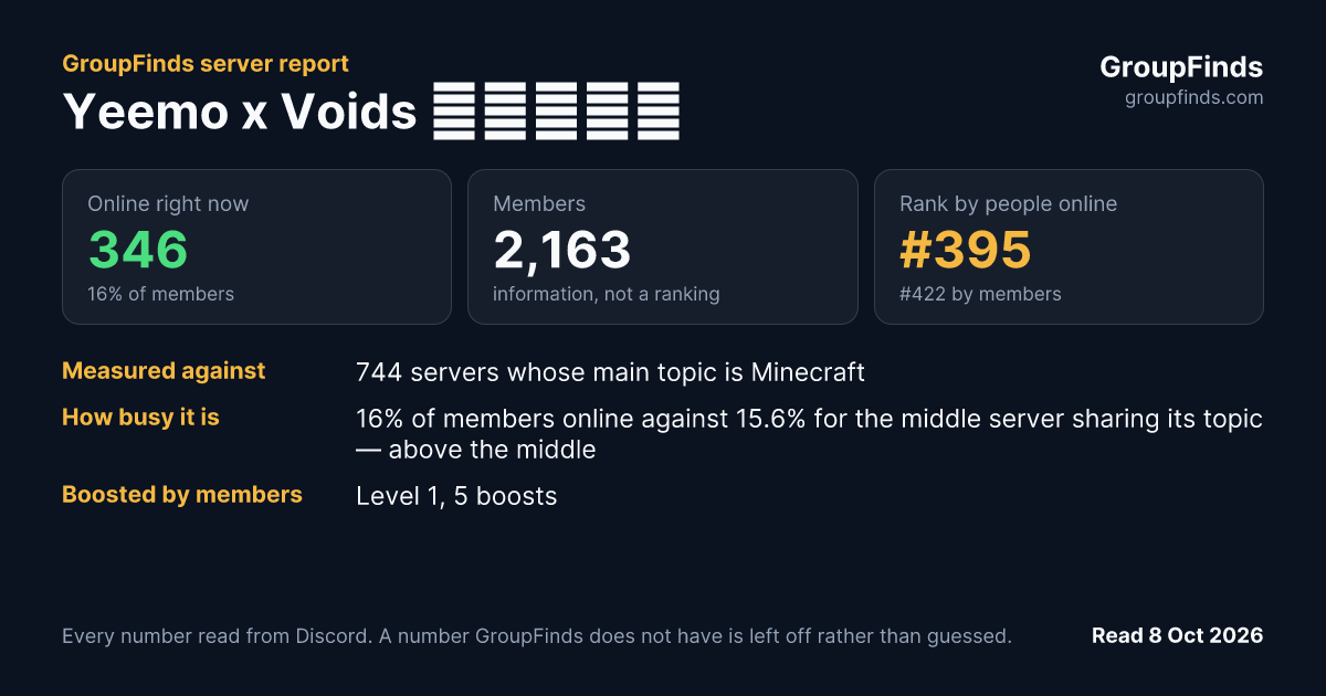 Yeemo x Voids 麥塊交流區's GroupFinds server report