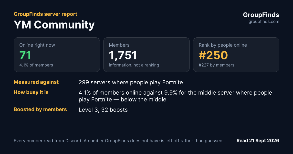 YM Community's GroupFinds server report